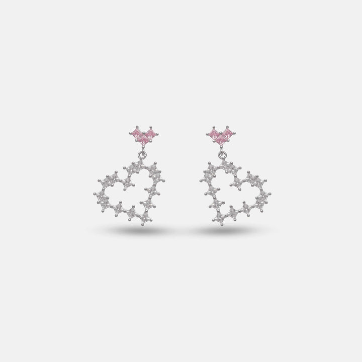 Pink Stone Heart Earrings - tassyasilver.com