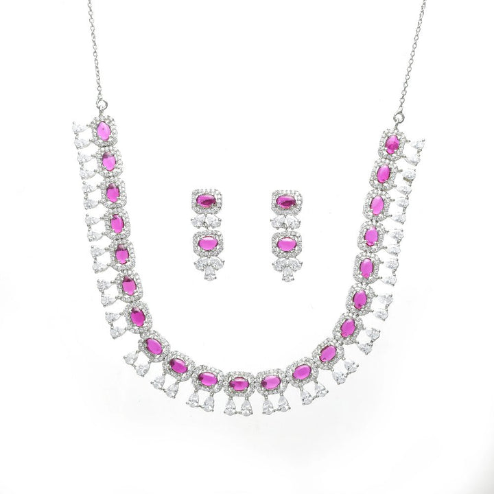 Tassya Silver pink stone necklace set in 925 sterling silver