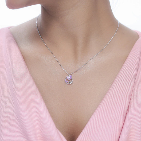 Tassya Silver Purple Butterfly sterling silver chain pendant