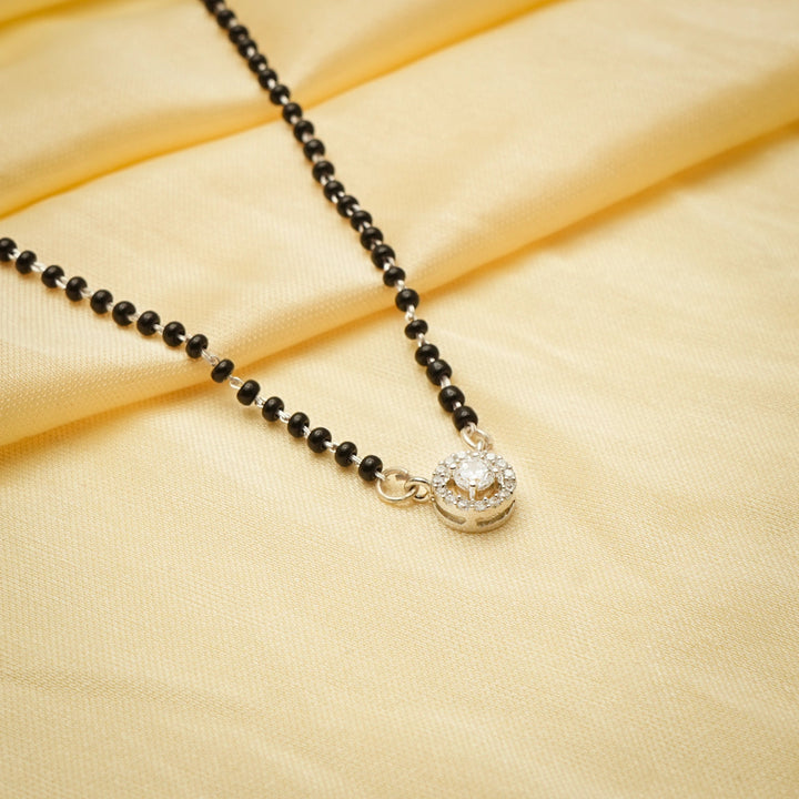Radiant Solitaire Silver Mangalsutra - tassyasilver.com