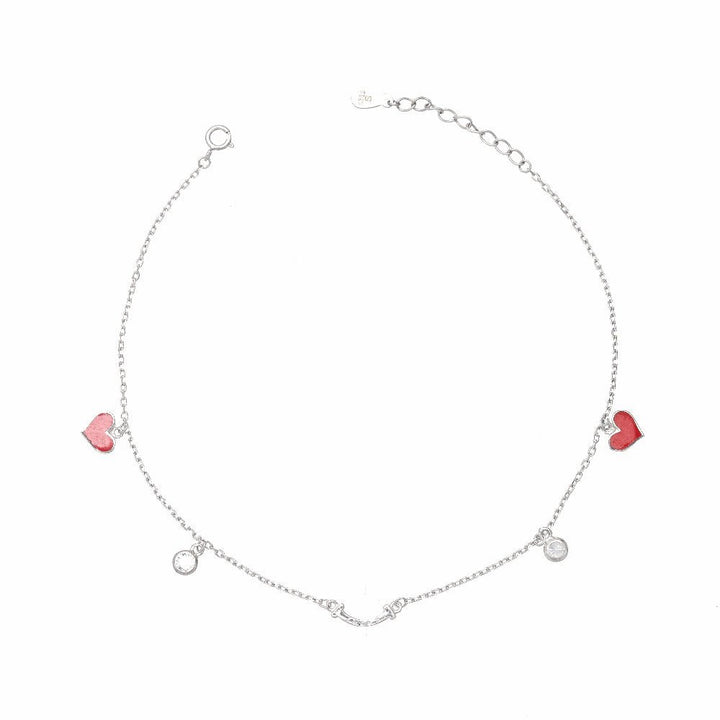 Red Heart Rhythm Anklet 925 Sterling Silver - Dainty Red Pulse - tassyasilver.com