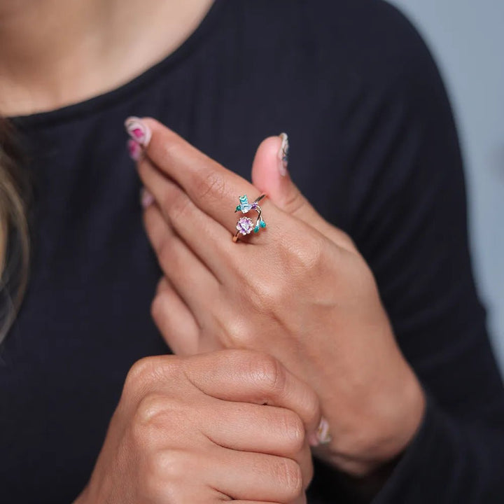 Rose Gold Blossom & Bird Ring - tassyasilver.com