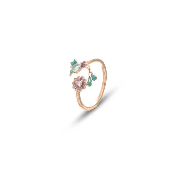 Rose Gold Blossom & Bird Ring - tassyasilver.com