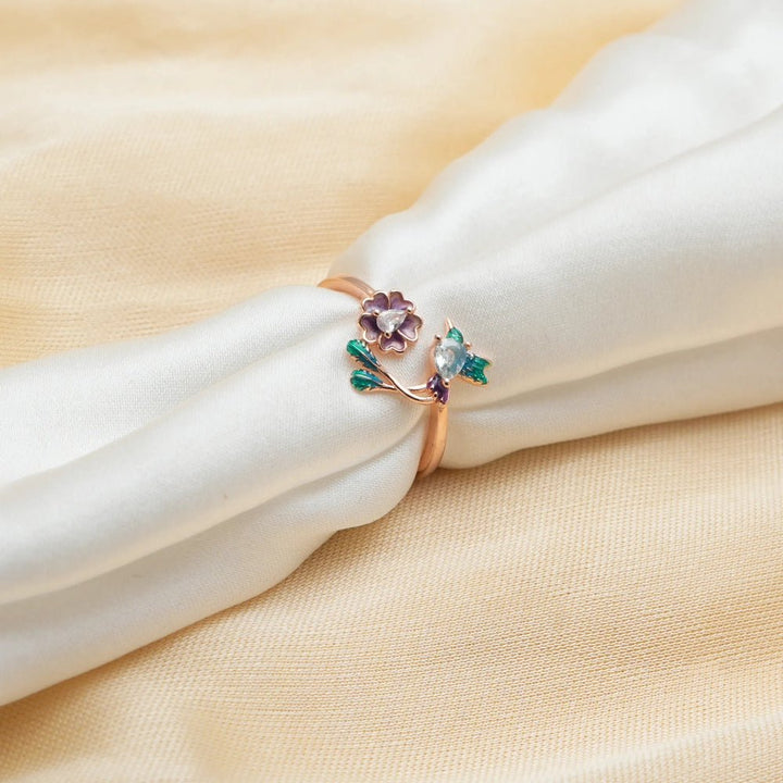 Rose Gold Blossom & Bird Ring - tassyasilver.com