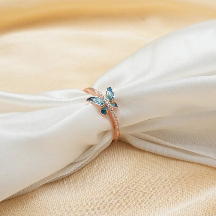 Rose Gold Blue Butterfly Ring - tassyasilver.com