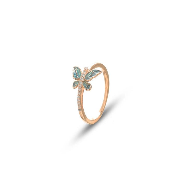 Rose Gold Blue Butterfly Ring - tassyasilver.com