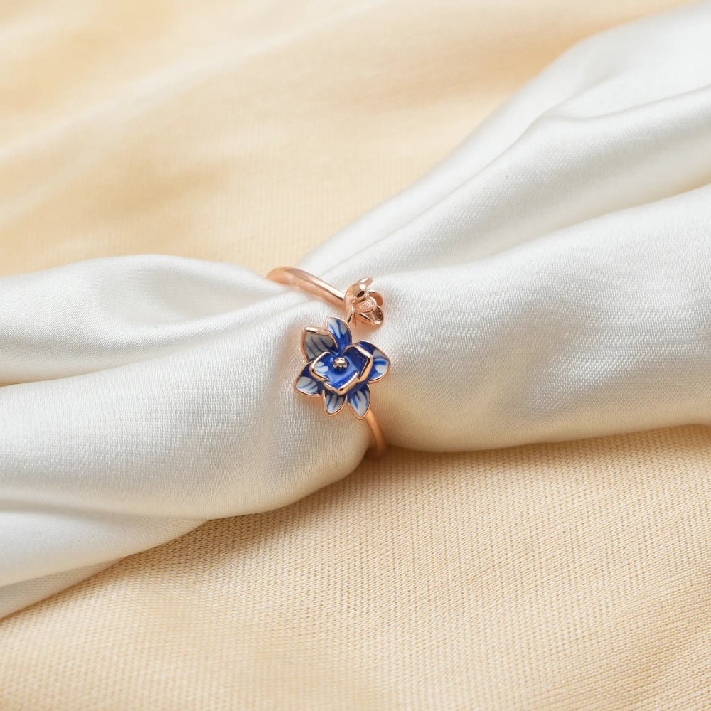 Rose Gold Blue Floral Ring - tassyasilver.com