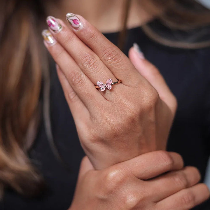 Rose Gold Blush Butterfly Ring - tassyasilver.com