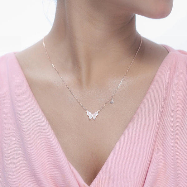 925 Silver Rose Gold Butterfly Chain Pendant