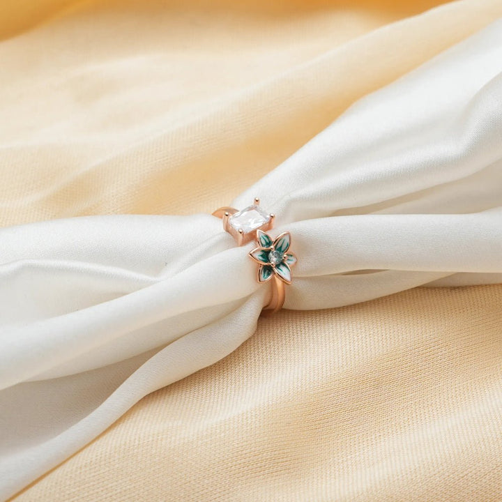 Rose Gold Crystal Green Petal Ring - tassyasilver.com