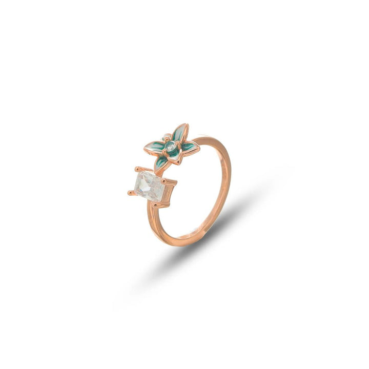 Rose Gold Crystal Green Petal Ring - tassyasilver.com