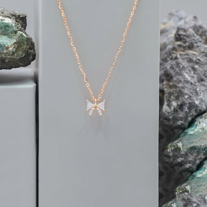 Rose Gold Dainty Bow Chain Pendant - tassyasilver.com