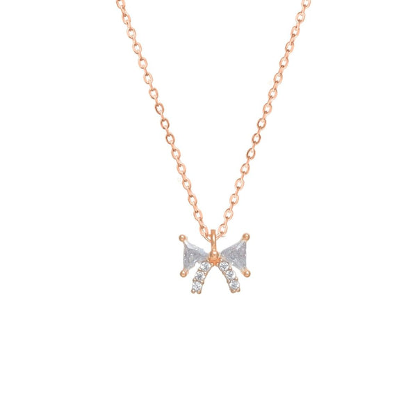 925 Rose Gold Dainty Bow Chain Pendant