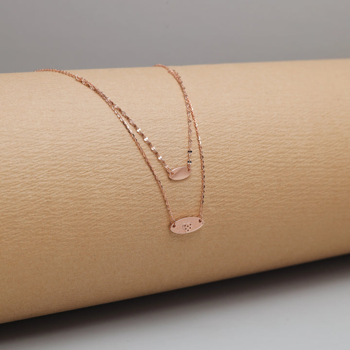 Rose Gold Double Layer Oval Chain Pendant - tassyasilver.com
