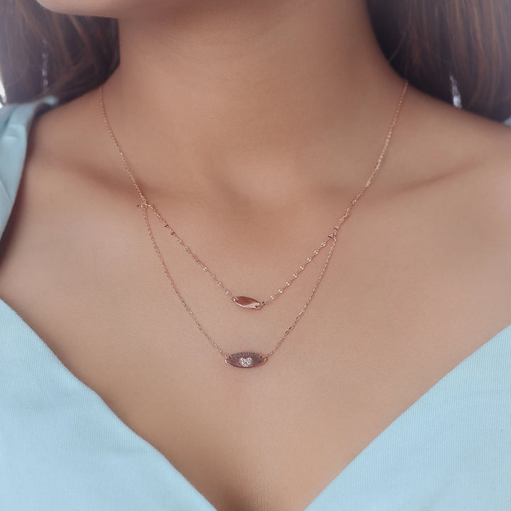 925 silver rose gold double layer oval chain pendant – Tassya Silver