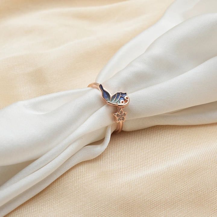 Rose Gold Dreambird & Star Ring - tassyasilver.com