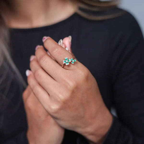 Rose Gold Emerald Bloom Ring - tassyasilver.com
