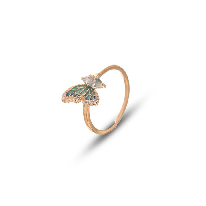 Rose Gold green Butterfly Enamel Ring - tassyasilver.com