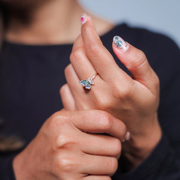 Rose Gold green Butterfly Enamel Ring - tassyasilver.com