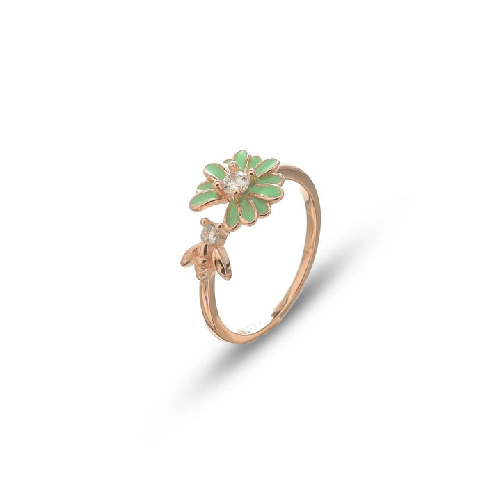 Rose Gold Green Daisy Bee Ring - tassyasilver.com