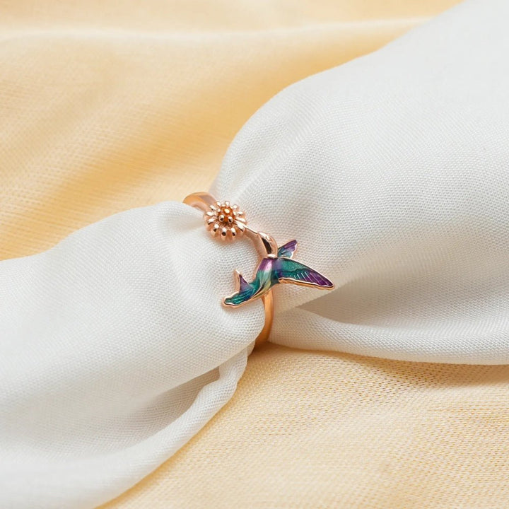 Rose Gold Hummingbird Kiss Ring - tassyasilver.com