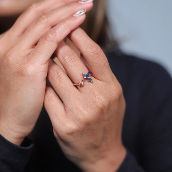 Rose Gold Hummingbird Kiss Ring - tassyasilver.com