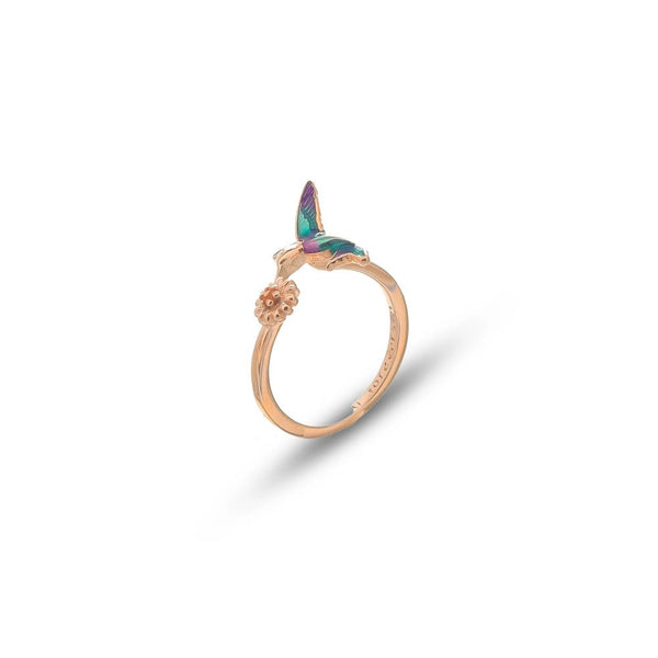 925 Silver Rose Gold Hummingbird Kiss Ring