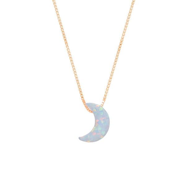 925 Silver Rose Gold Opal Moon Pendant