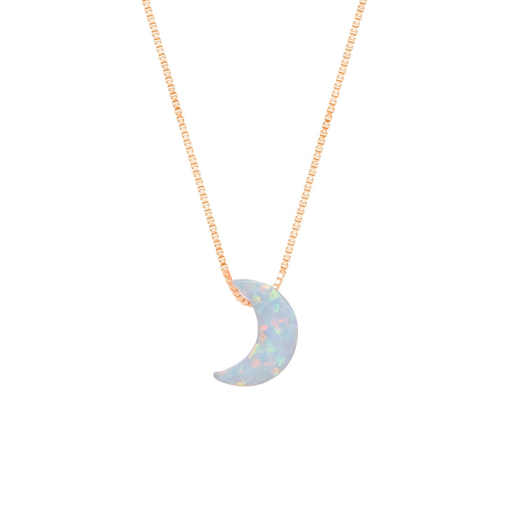 Rose Gold Opal Crescent Moon Chain Pendant - tassyasilver.com