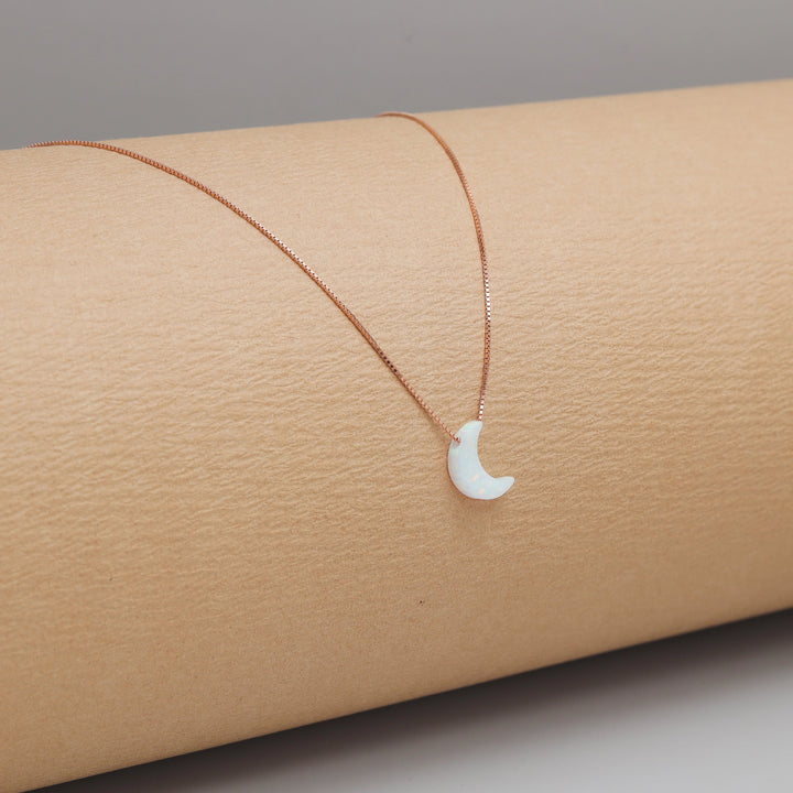 Rose Gold Opal Crescent Moon Chain Pendant - tassyasilver.com