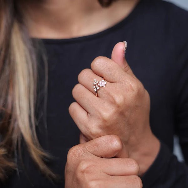Rose Gold Petal Sparkle Ring - tassyasilver.com