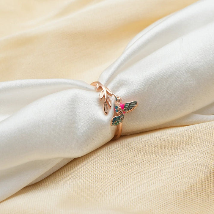 Rose Gold Pink Hummingbird Ring - tassyasilver.com
