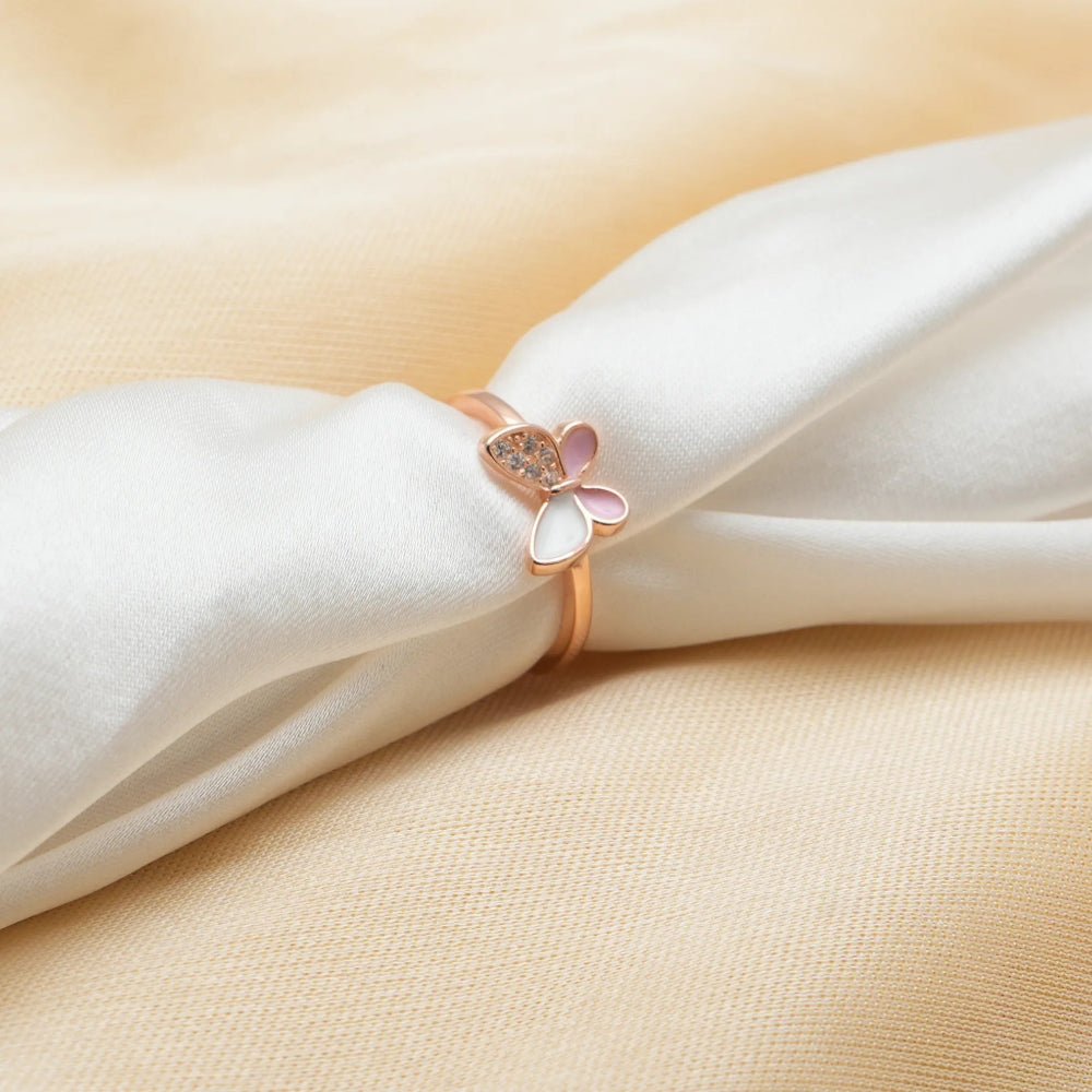 Pink Flying Rings 925 Rose Gold Pink Wings Ring | Tassya Silver