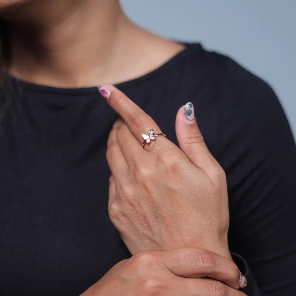 925 Rose Gold Pink Wings Ring | Tassya Silver