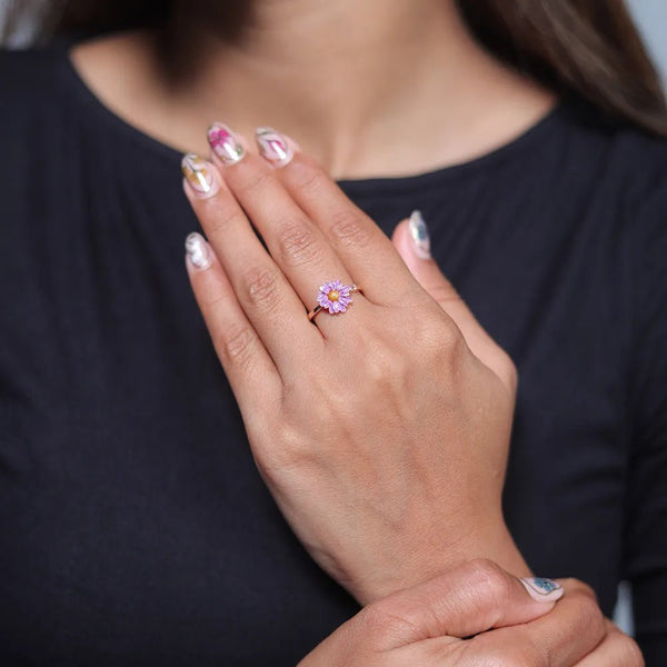 Rose Gold Purple Daisy Ring - tassyasilver.com