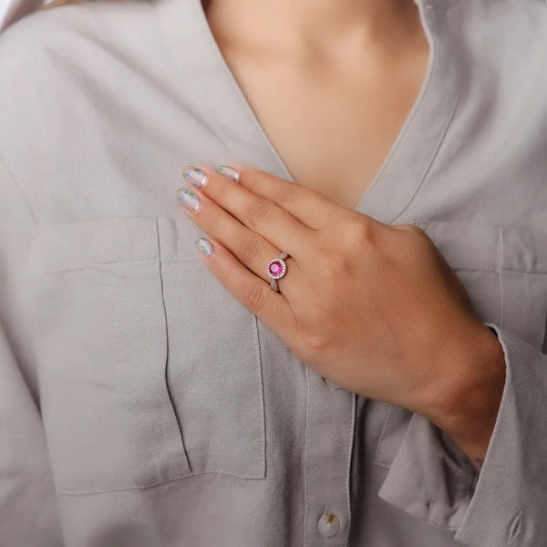 Rose Gold Ruby Halo Ring - tassyasilver.com