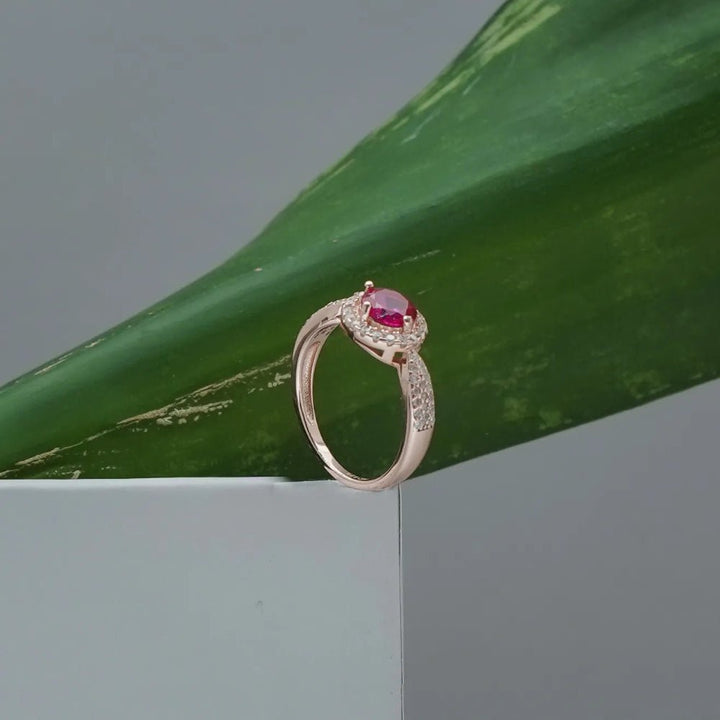 Rose Gold Ruby Halo Ring - tassyasilver.com