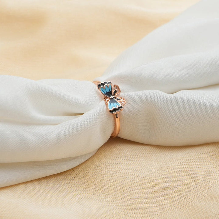 Rose Gold Sky blue Butterfly Ring - tassyasilver.com