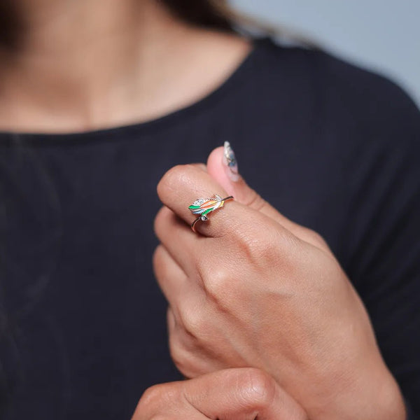 Rose Gold Tricolor Feather Ring - tassyasilver.com