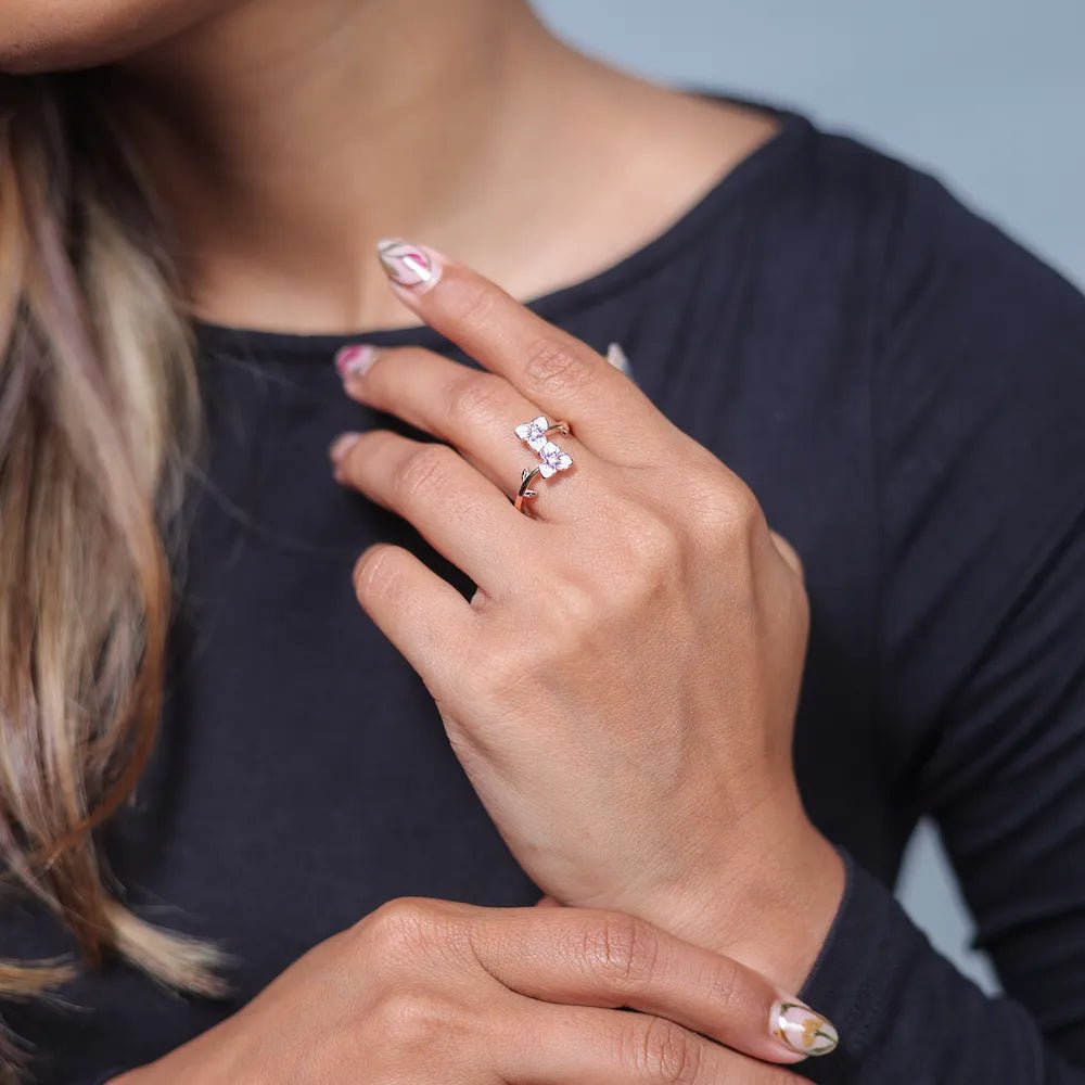 Rose Gold Twin Blossom Ring - tassyasilver.com