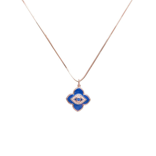 Tassya Silver rosegold Azure Evil Eye chain pendant in 925 sterling silver