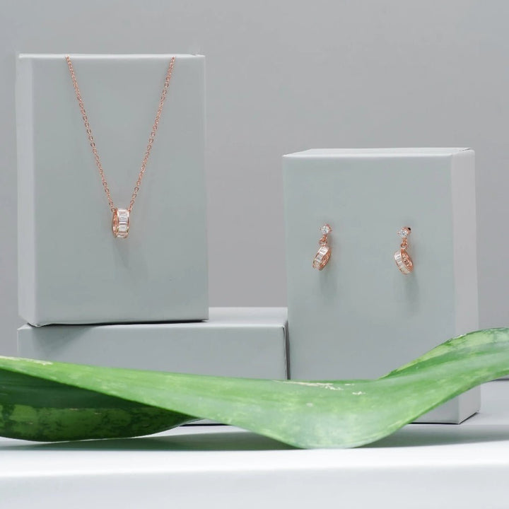 Rosegold Classic Baguette Sparkle Chain Pendant Top - tassyasilver.com