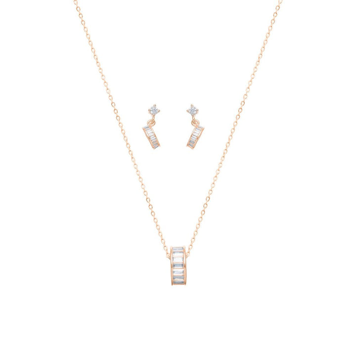 Rosegold Classic Baguette Sparkle Chain Pendant Top - tassyasilver.com