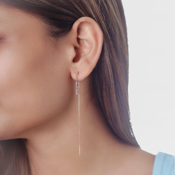 Tassya Silver Rosegold Drop sterling silver threader earrings