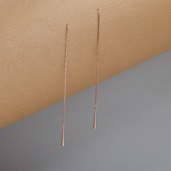 925 Silver Rose Gold Drop Threader Earrings