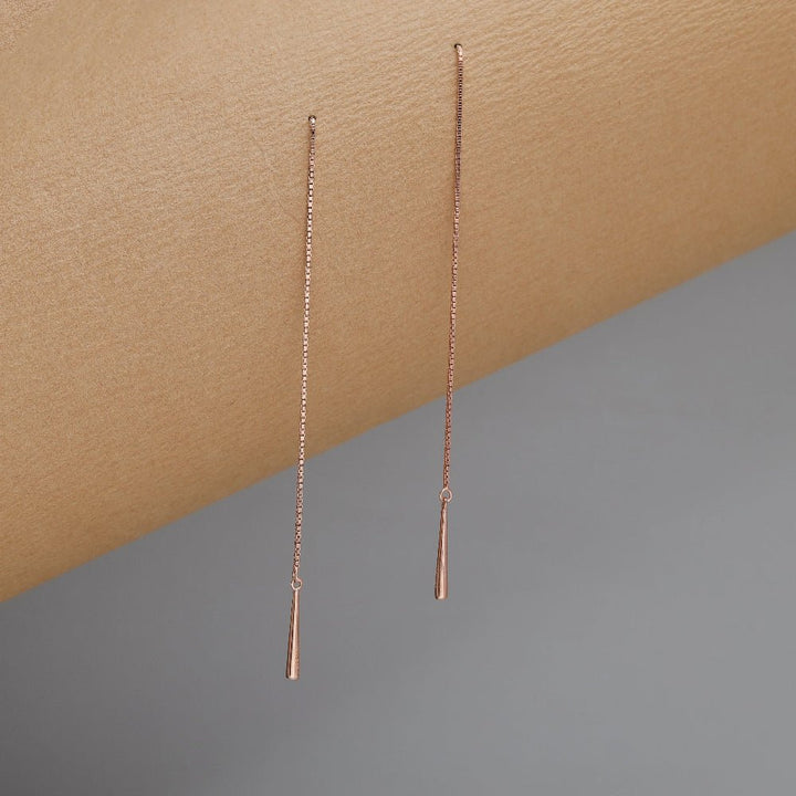 Rosegold Drop Threader Earrings - tassyasilver.com