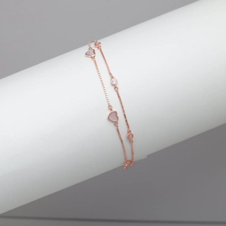Rosegold Duo Heart Charm Bracelet - tassyasilver.com