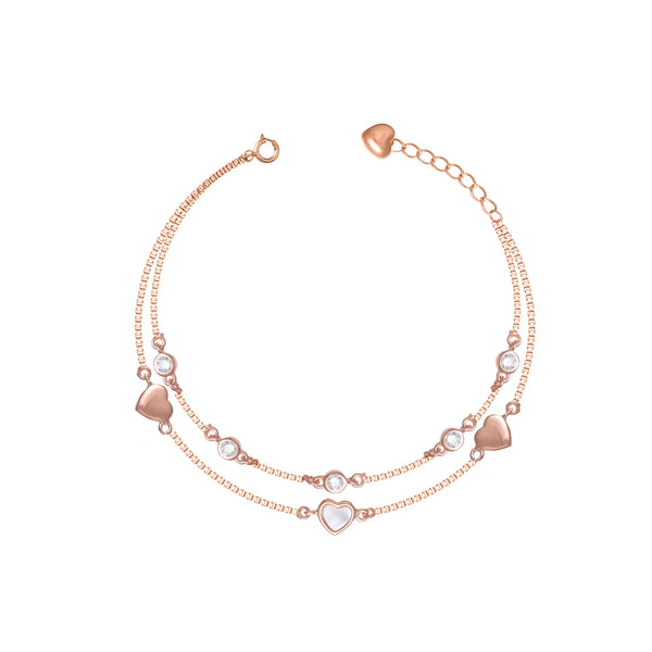 925 Silver Rosegold Duo Heart Charm Bracelet
