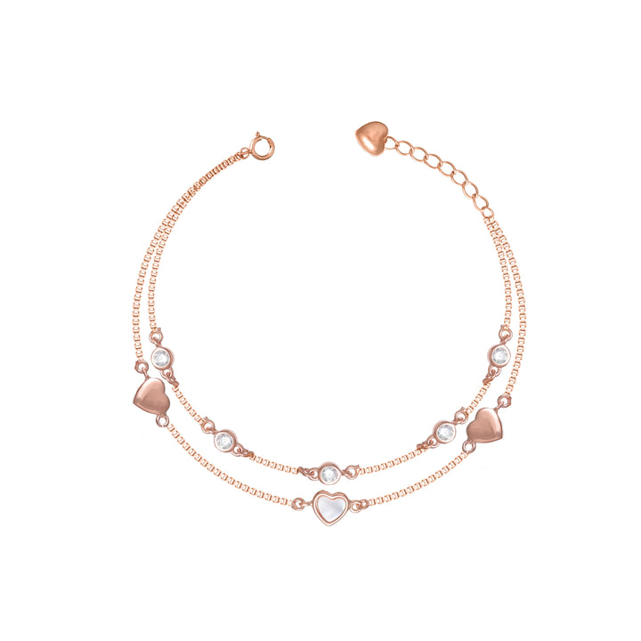 Rosegold Duo Heart Charm Bracelet - tassyasilver.com