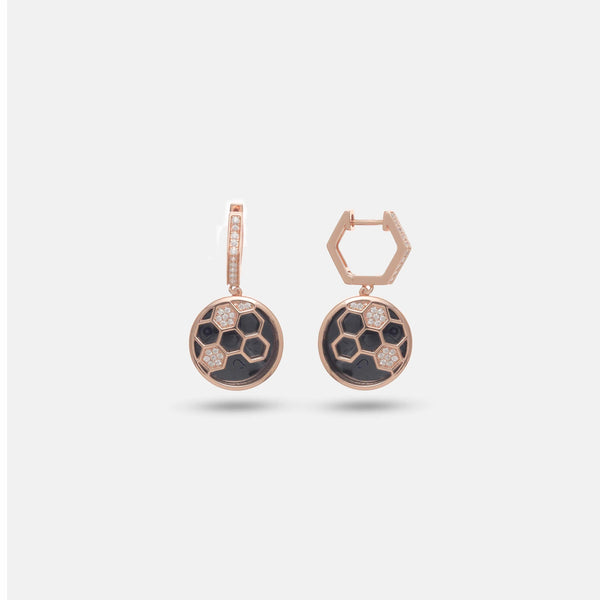 925 Silver Rosy Honeycomb Grid Hoop Earrings